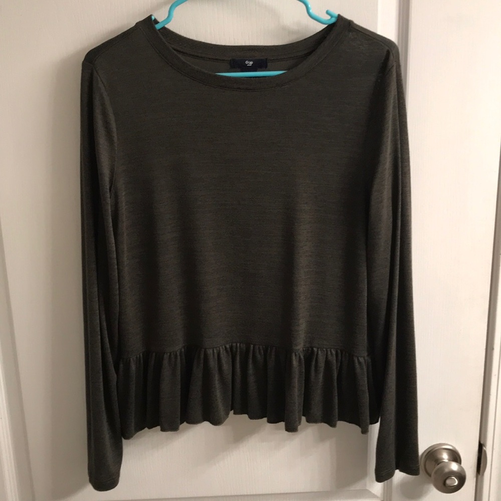 army green peplum style top